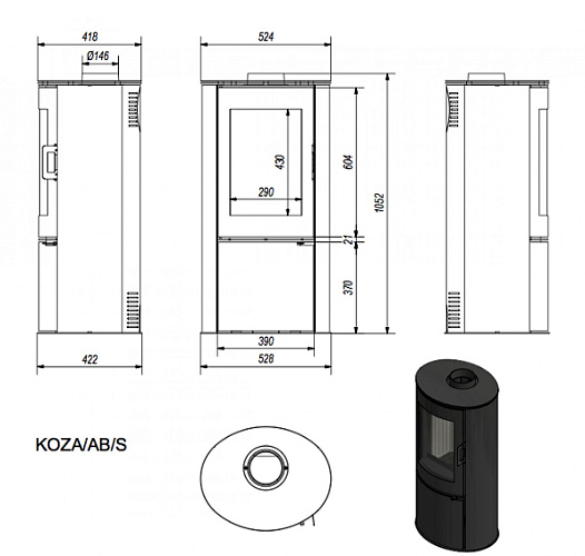Печь-камин Koza/AB/S/DR сталь_1